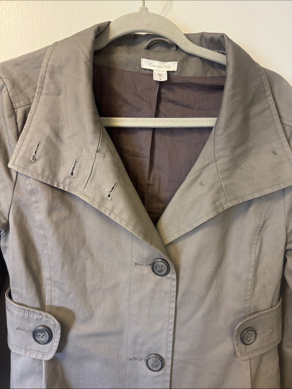 Garnet Hill Women's Taupe Button-Front Trench Coat 100% Cotton